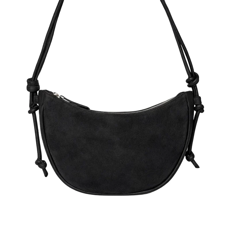 ANN KURZ Large half moon shoulder bag suede mix black women