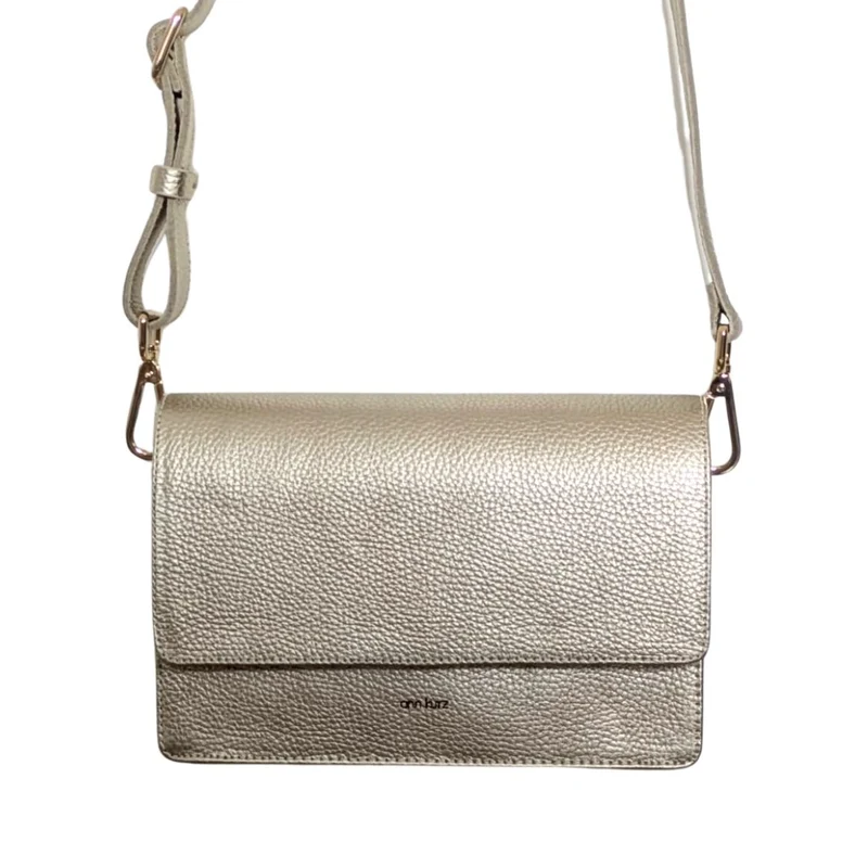 ANN KURZ Perfect square crossbody bag metallic champagne women