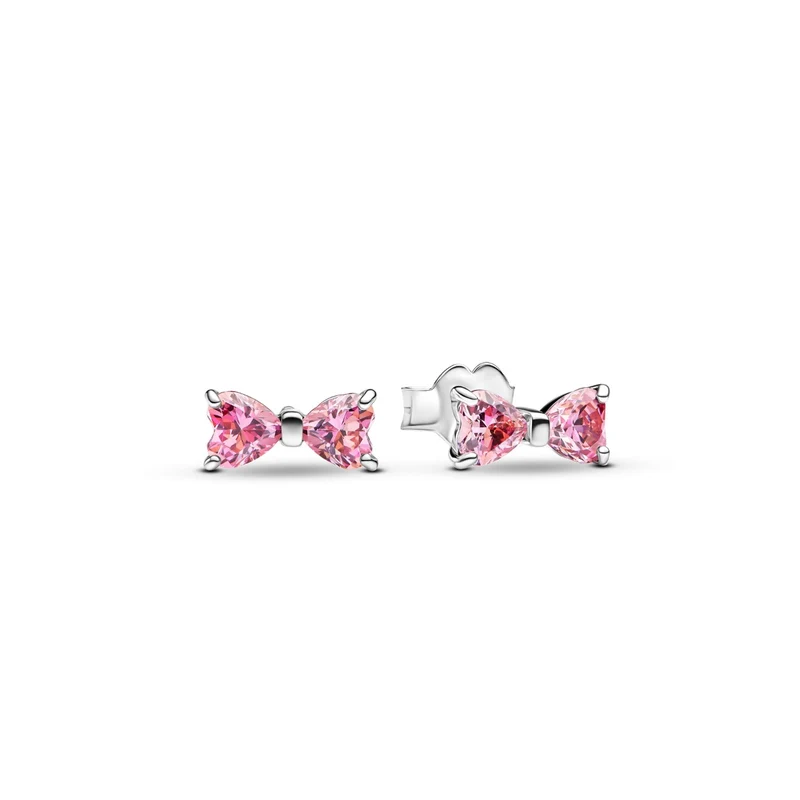 Pandora Timeless 925 Sterling Silver Sprankelende Roze Strik Oorknoppen 293505C01
