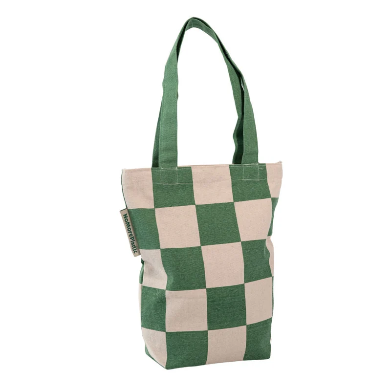 Tote Bag Simple Squares - Duurzaam - met rits - Gemaakt van gerecycled bedlinnen