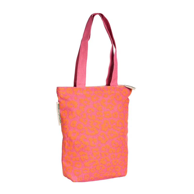 Magenta Luipaard Tote Bag – Duurzame Tas van Gerecycled Textiel met Rits