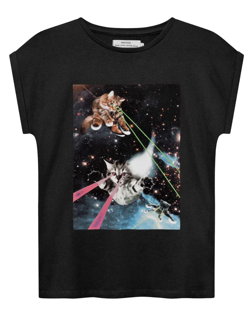 DEDICATED Visby lazer cats t-shirt charcoal women