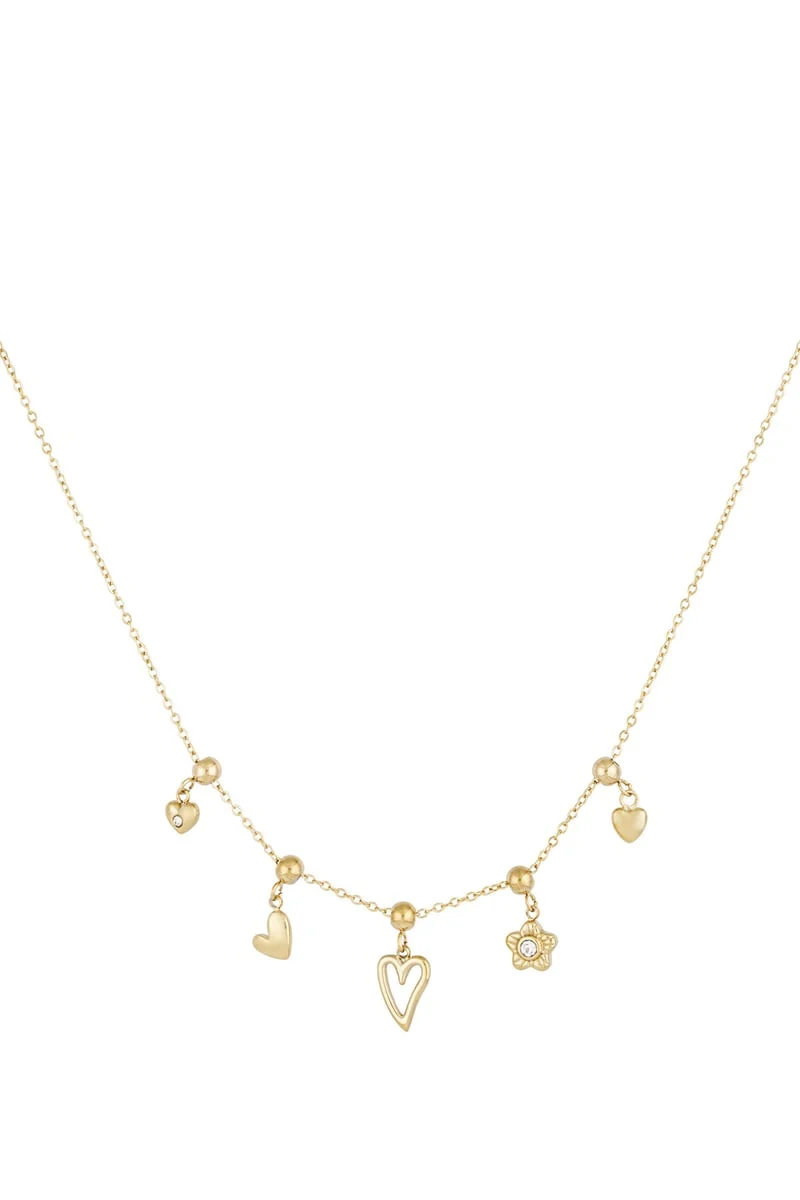 Bedel ketting bloem & hart stainless steel