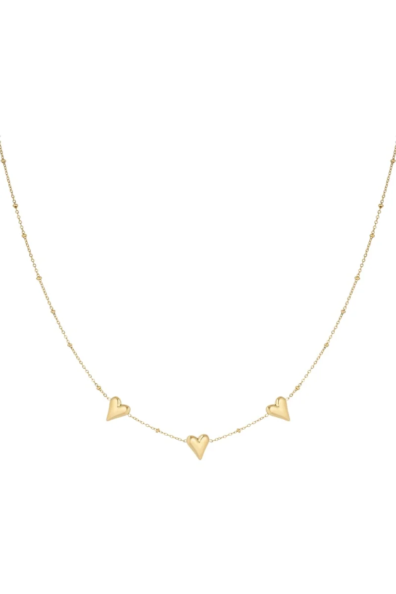 Fijne ketting 3 harten stainless steel