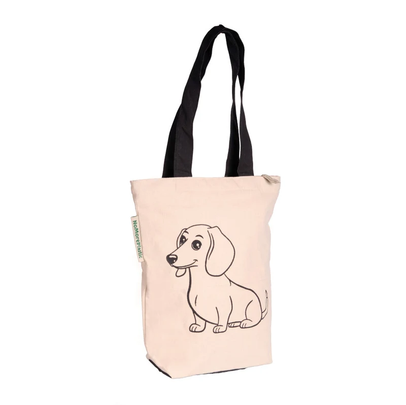 Tote Bag Teckel - Duurzaam - met rits - Gemaakt van gerecycled bedlinnen