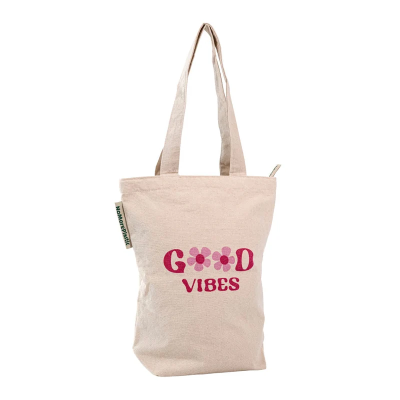 Tote Bag Good Vibes - Duurzaam - met rits - Gemaakt van gerecycled bedlinnen