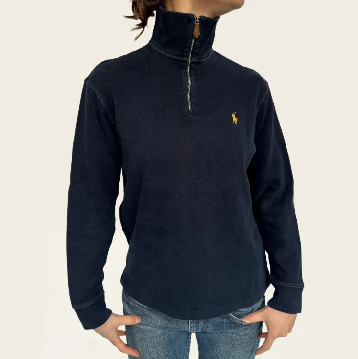 Ralph Lauren marineblauwe quarter-zip trui van 100% zacht katoen