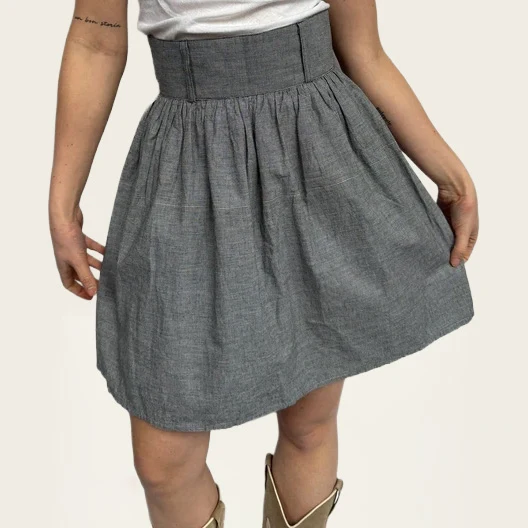 High-waisted vintage geruite grijze rok