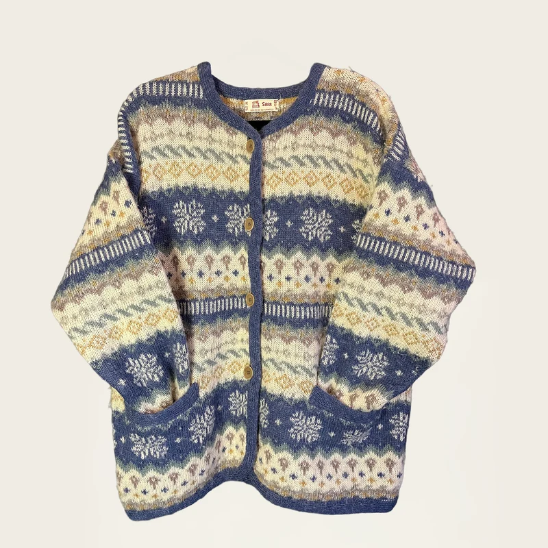 Norse wolle vintage trui wit en paarse