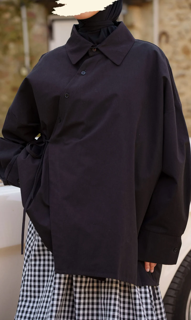 Oversized Cotton Wrap Blouse