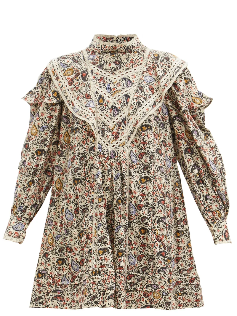 Rebel lace-trimmed paisley-print cotton mini dress
