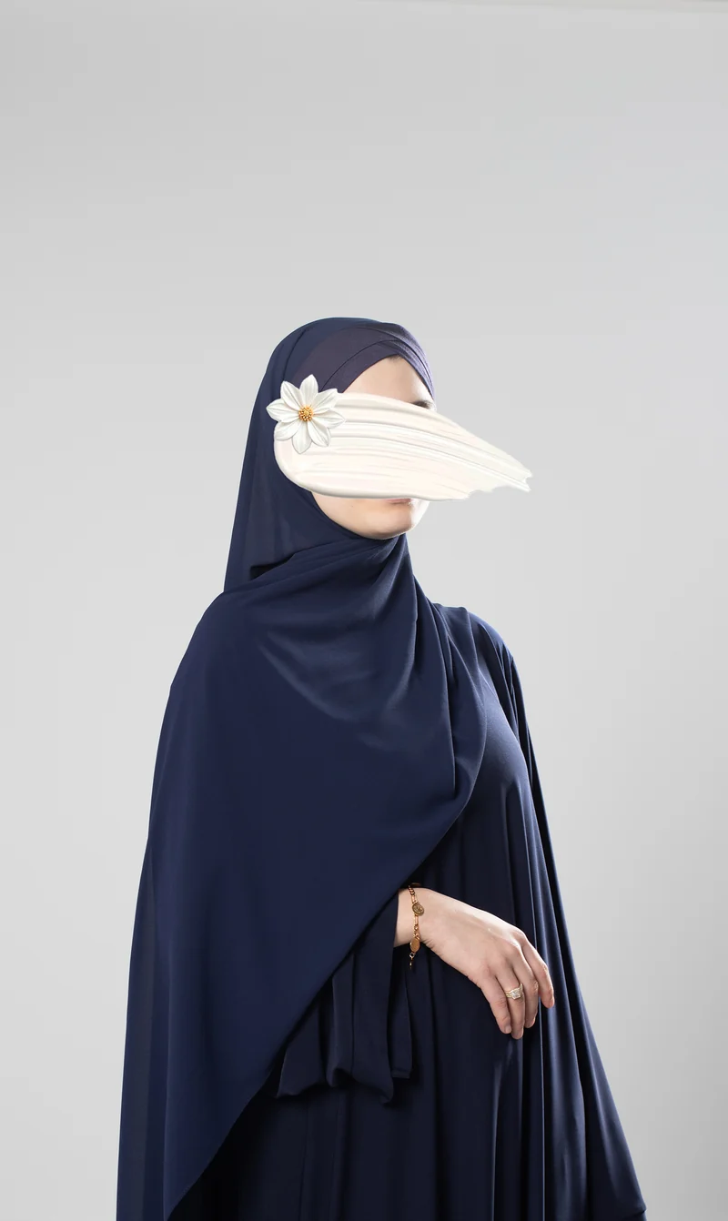 Instant Bonnet Chiffon Scarf - Navy