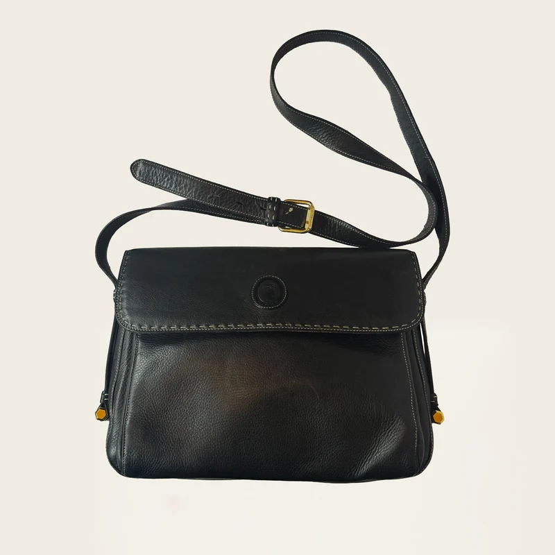 Trussardi vintage schoudertas zwart leer