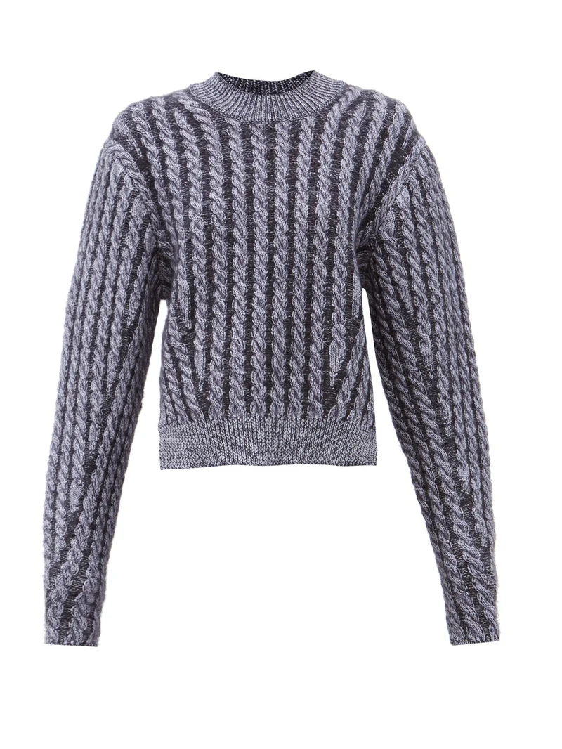 Chunky cable-knit side-slit wool-blend sweater