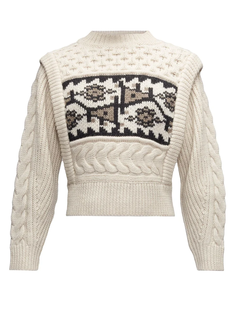Rioja jacquard-patterned cable-knit wool sweater