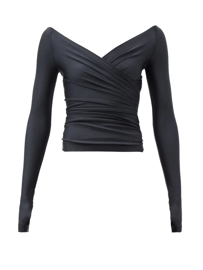 Wraparound stretch-jersey top