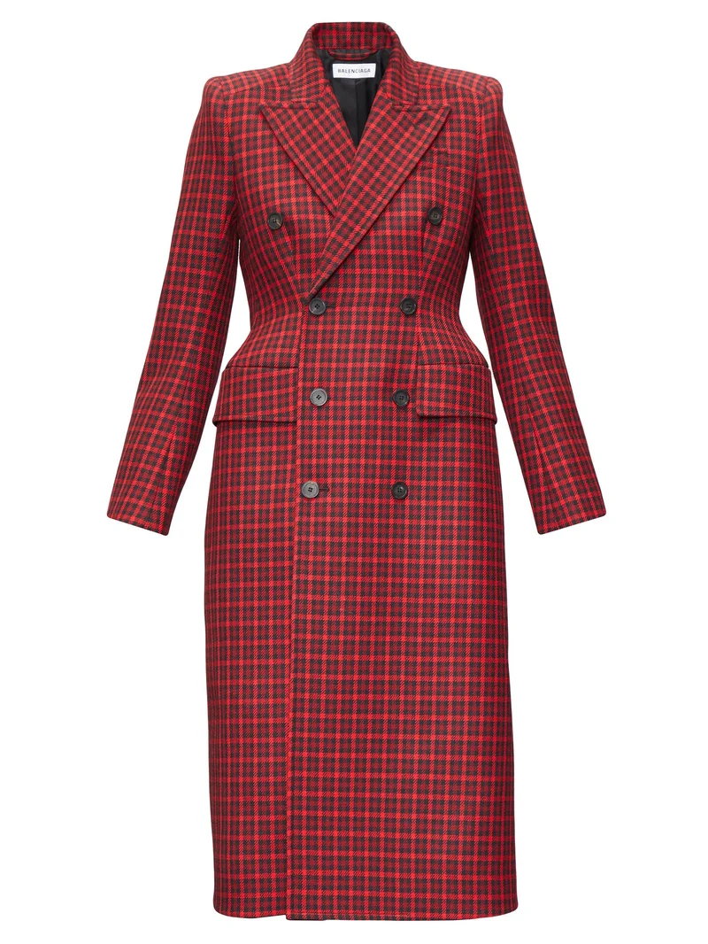 Hourglass tartan wool-twill coat