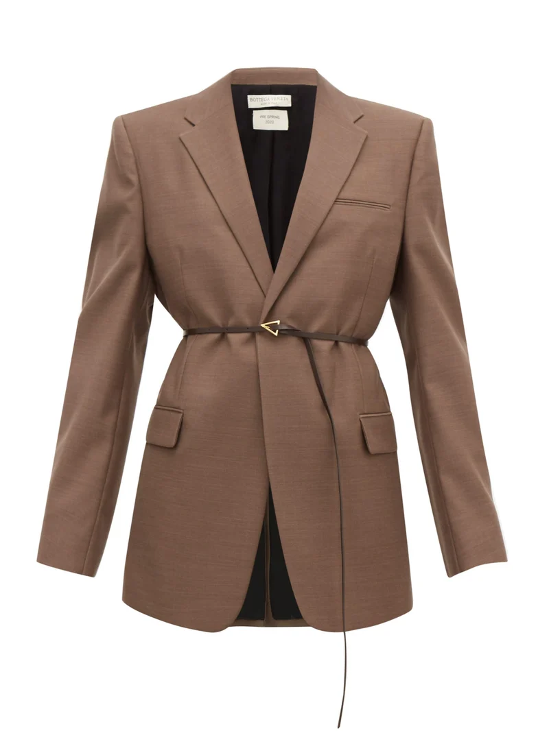 Belted single-breasted wool jacket
