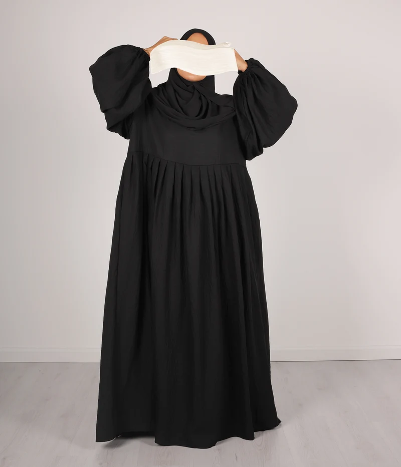 Abaya Linen Puff Sleeve Madaya- Black