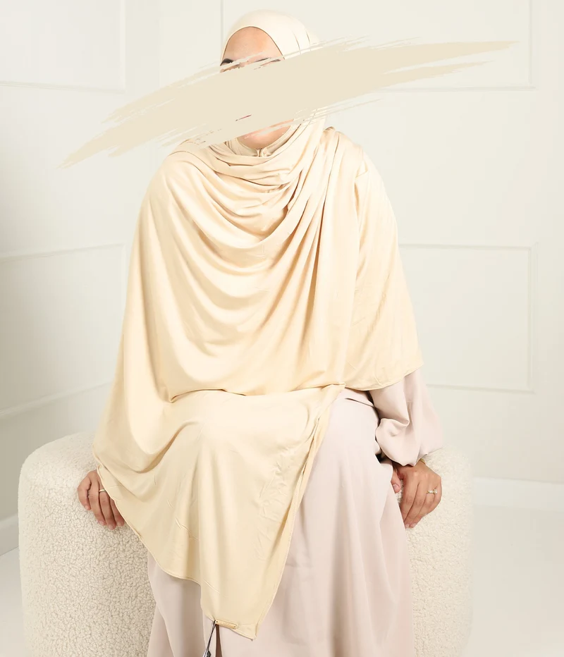 Premium Cotton Scarf 100*200 with Comfort Bonnet - Beige