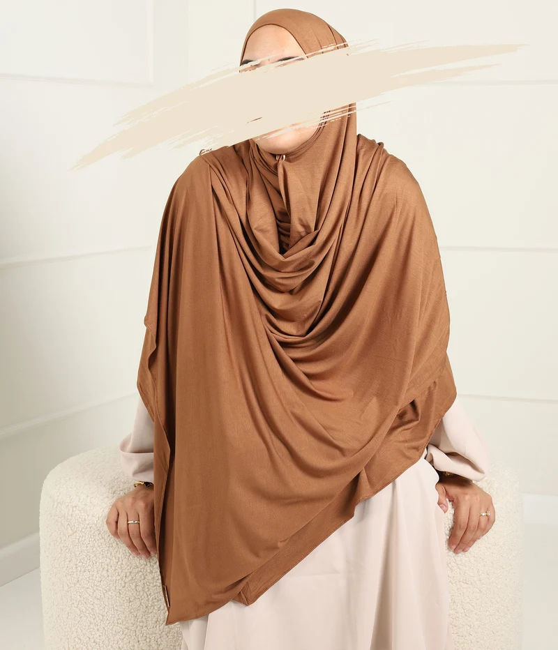 Premium Cotton Scarf 100*200 with Comfort Bonnet - Coffee