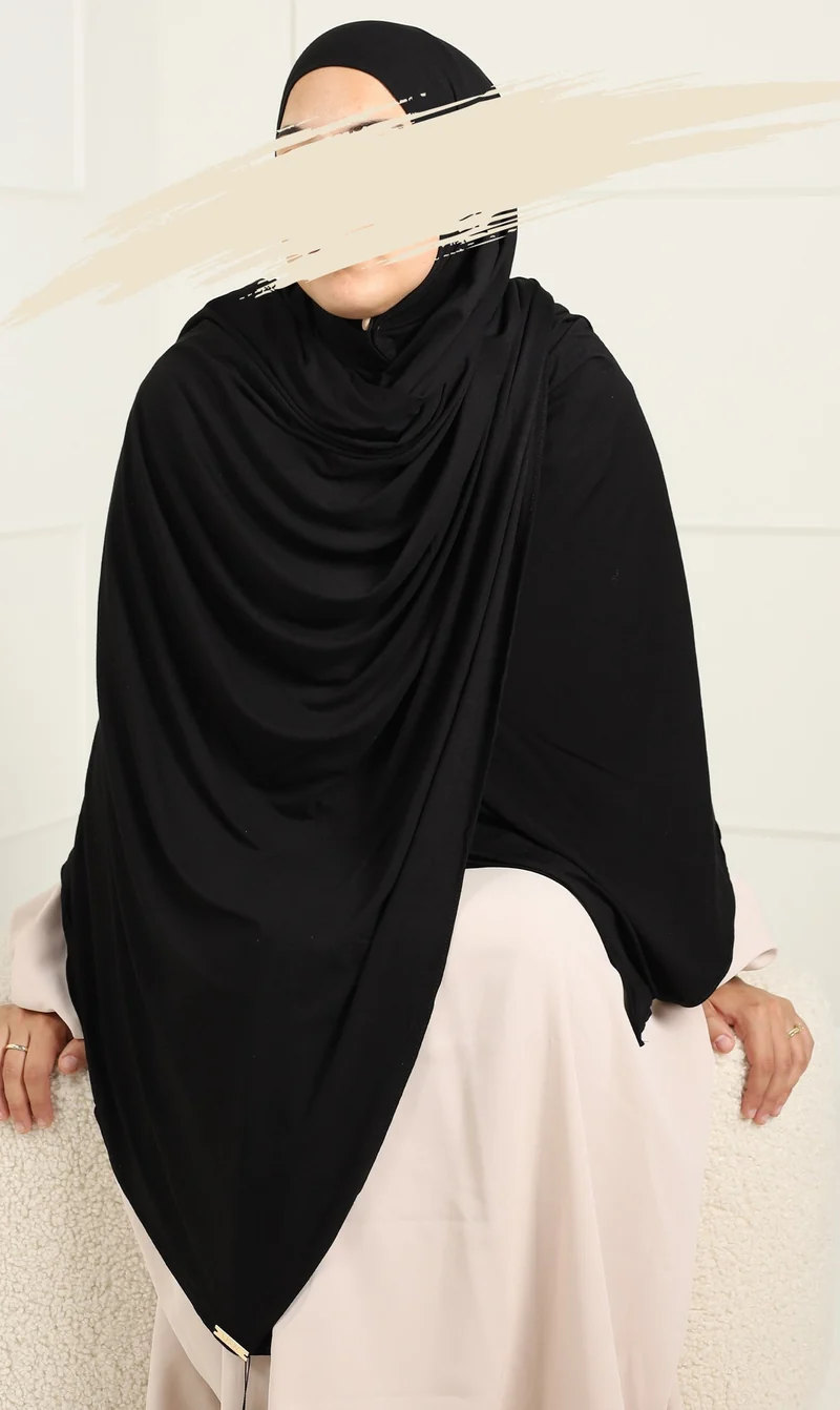 Premium Cotton Scarf 100*200 with Comfort Bonnet - Black
