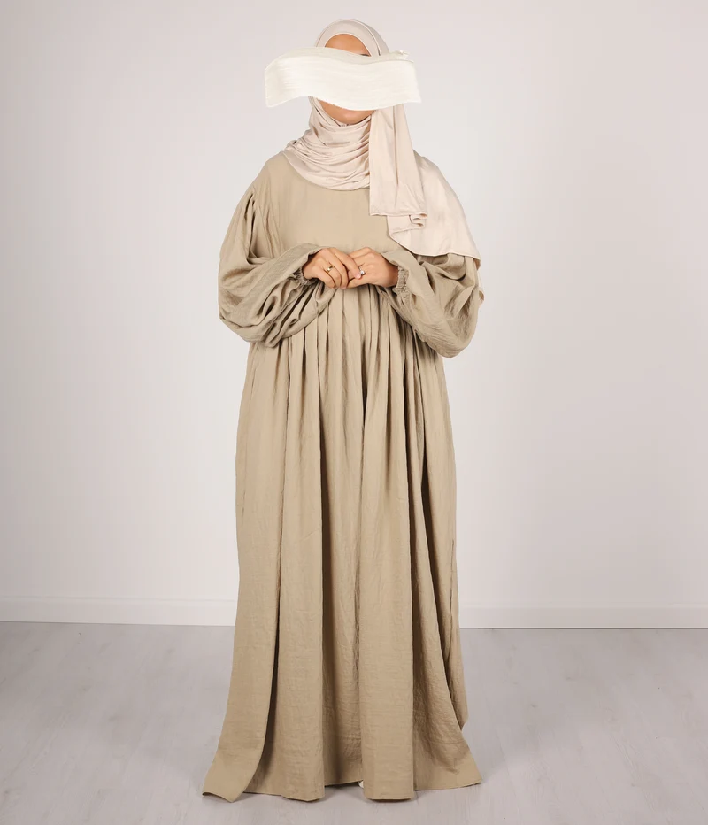 Abaya Linen Puff Sleeve Madaya- Wheat