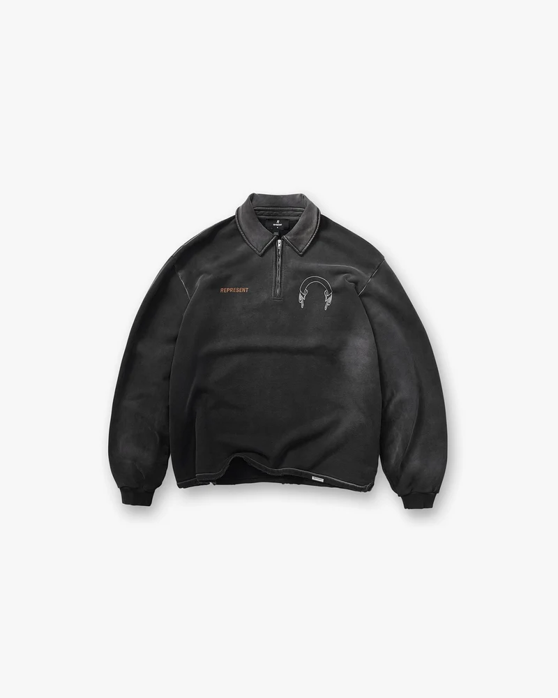 Represent Banner Quarter Zip Sweatshirt - Stained Black