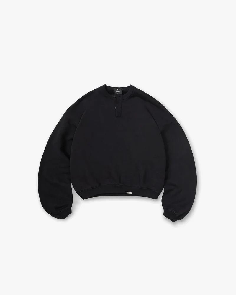 Initial Henley Collar Sweater - Jet Black