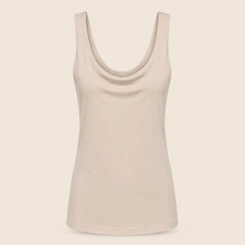 Top U-hals katoen sand