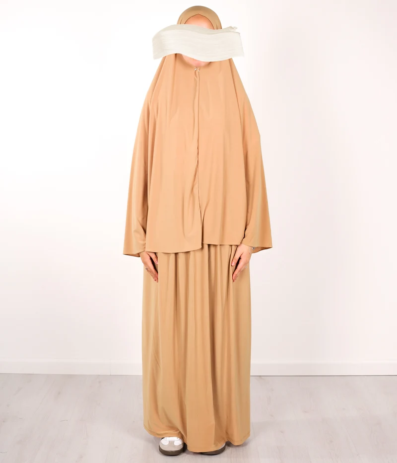 Premium Jersey Hip Khimar + Skirt - Warm Tan