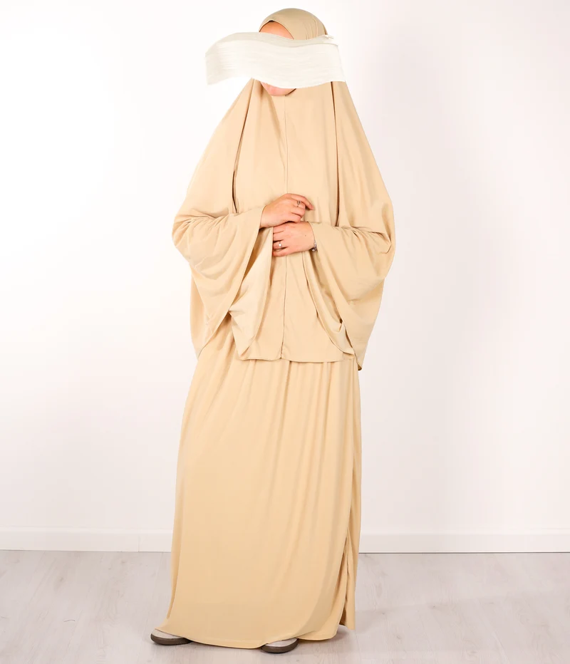 Premium Jersey Hip Khimar + Skirt - Beige