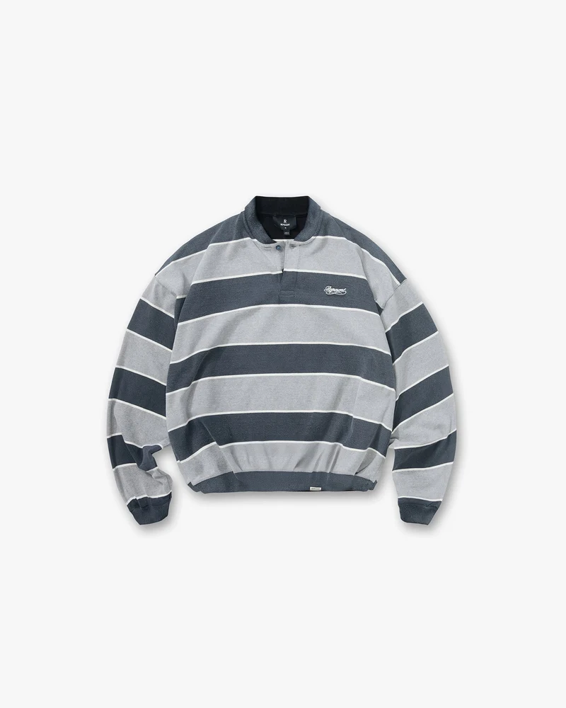 California Striped Henley Sweater - Jet Black Grey Marl