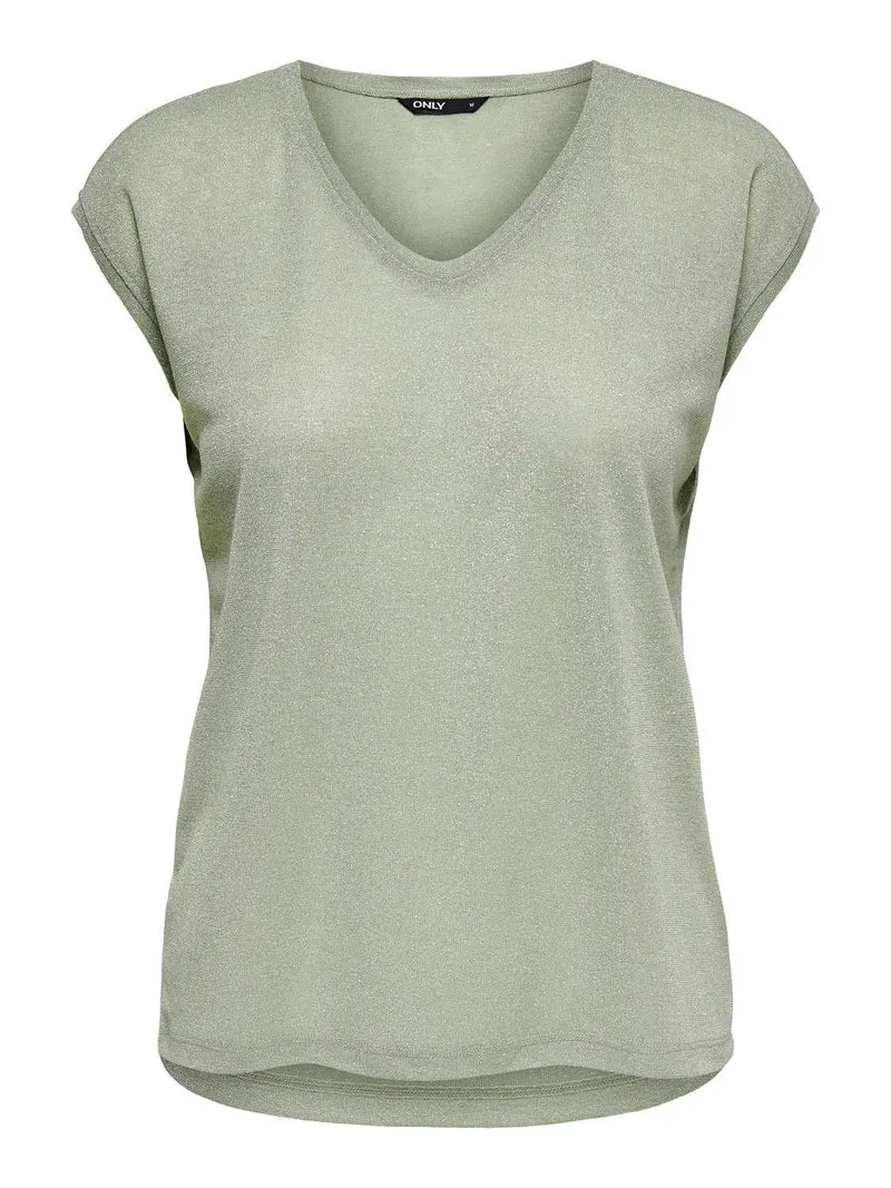 ONLSILVERY S/S V NECK LUREX T