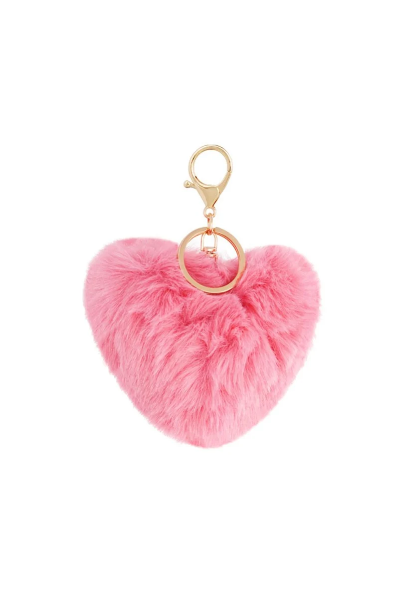 Keychain fluffy heart pink