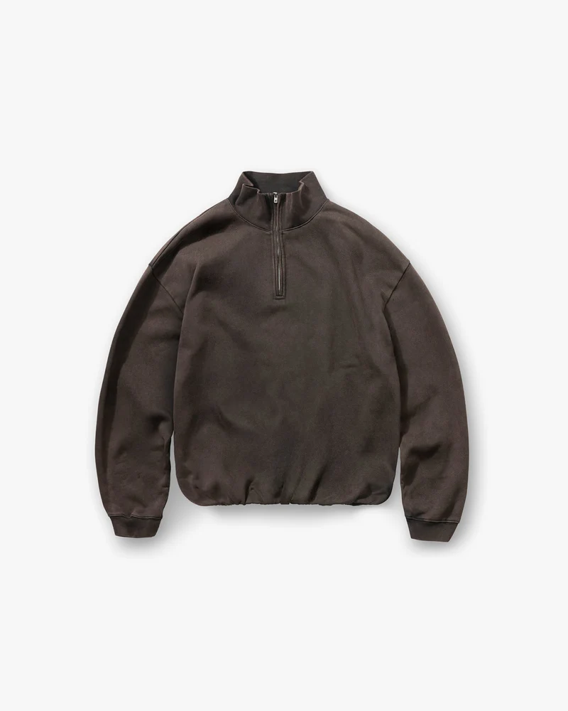 Initial Funnel Neck Quarter Zip Sweatshirt - Coffee