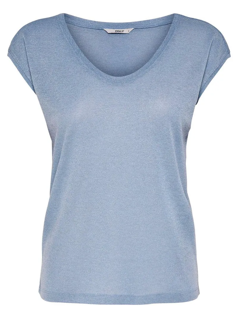 ONLSILVERY S/S V NECK LUREX T