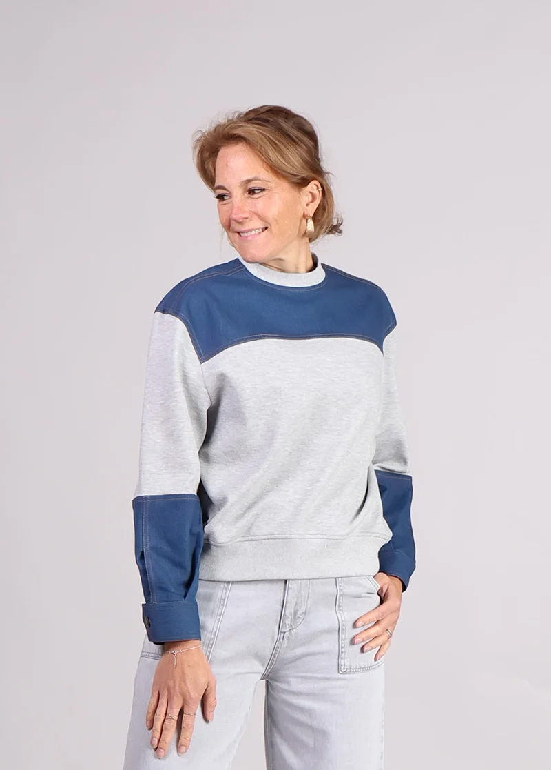 Co Couture CandizCC denim mix sweater grijs
