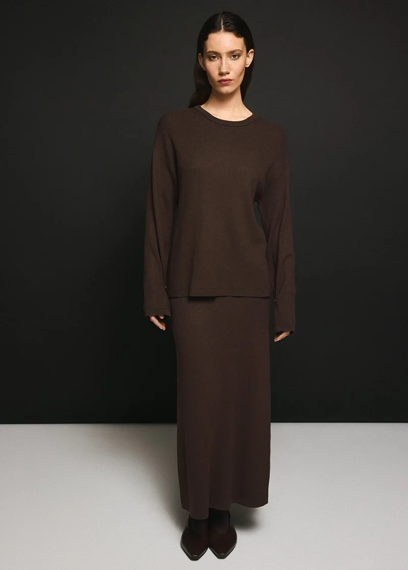 MSCH Copenhagen MSCHElfrida rok midi rib gebreid bruin