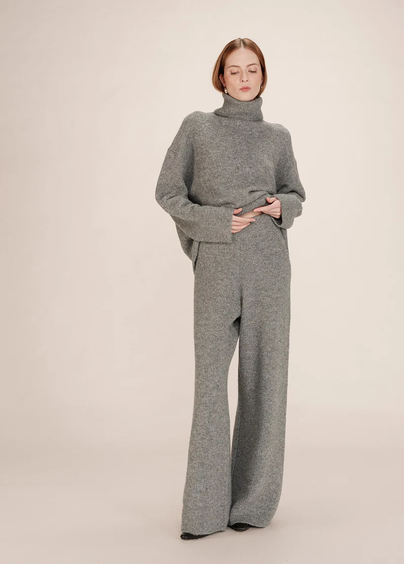 Grace & Mila Taxton broek gebreid wol grijs