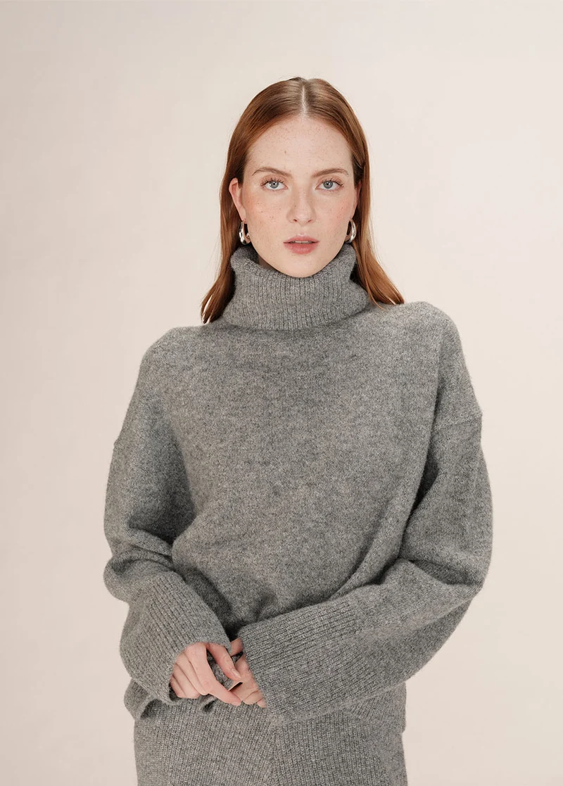 Grace & Mila Taxi coltrui gebreid wol oversized grijs