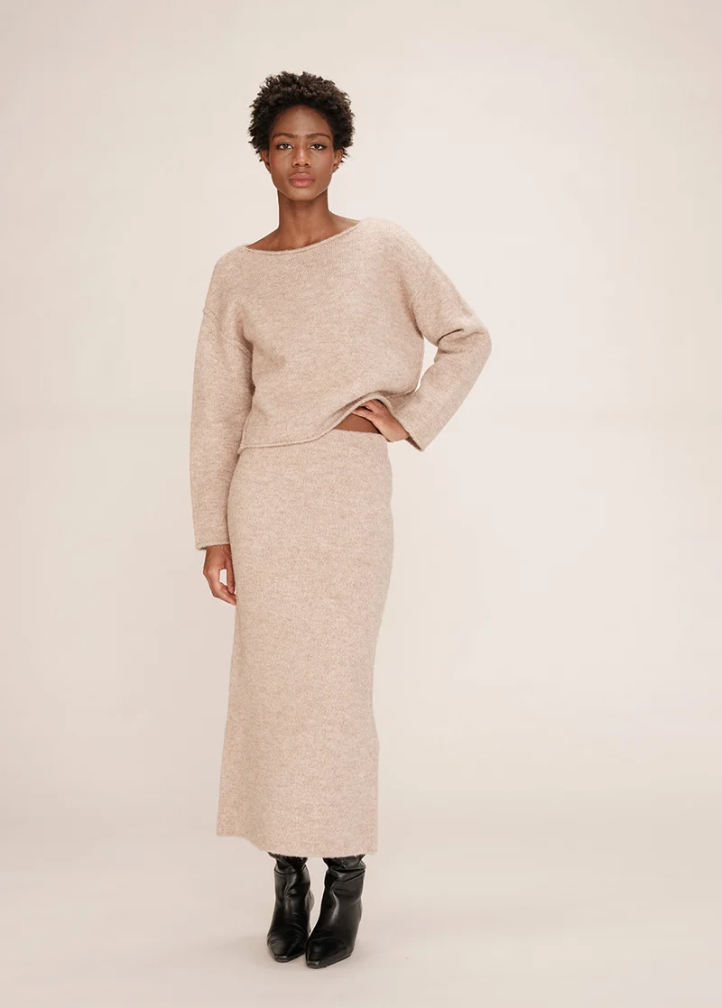 Grace & Mila Toundra midi-rok gebreid wol beige