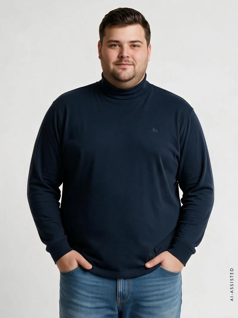 Legeres T-Shirt mit Rollkragen aus Baumwolle, große Größen