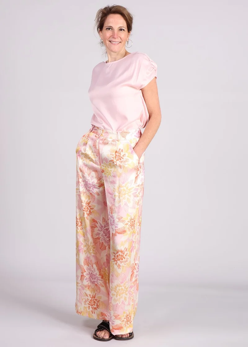 FRNCH Philo pantalon bloemenprint satijn roze