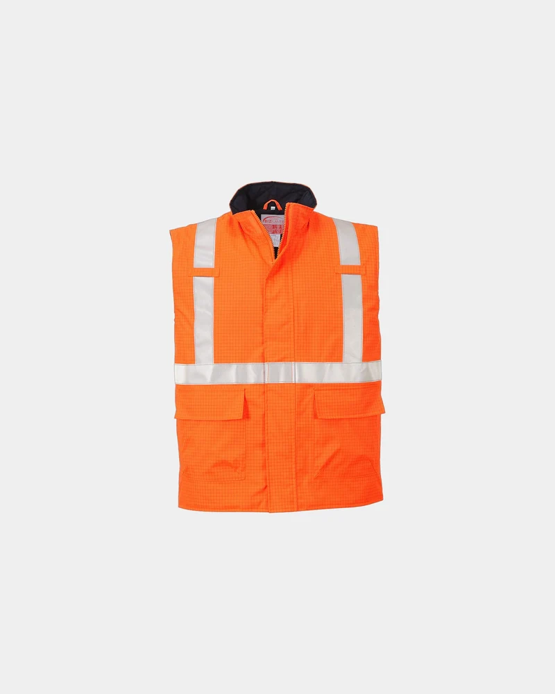 Bodywarmer hi-vis vlamvertragend om te personaliseren