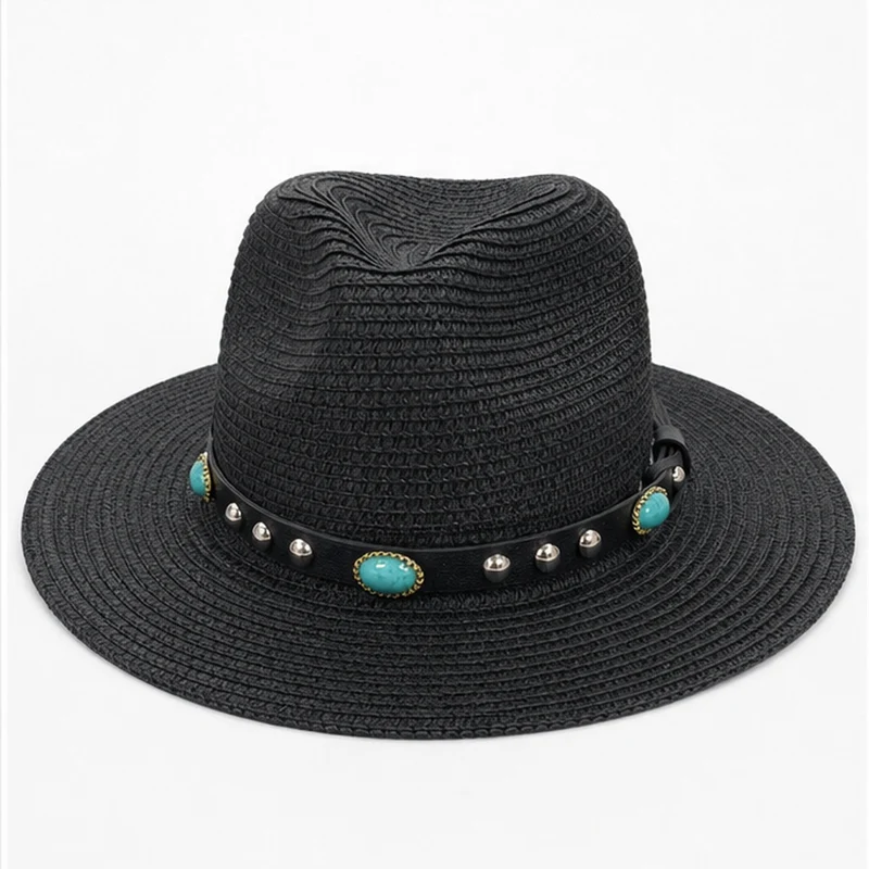 HS Western Strohoed met Turquoise Band - Meerdere Kleuren