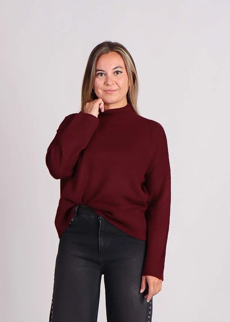 Grace & Mila Salty fijn gebreide trui bordeax rood