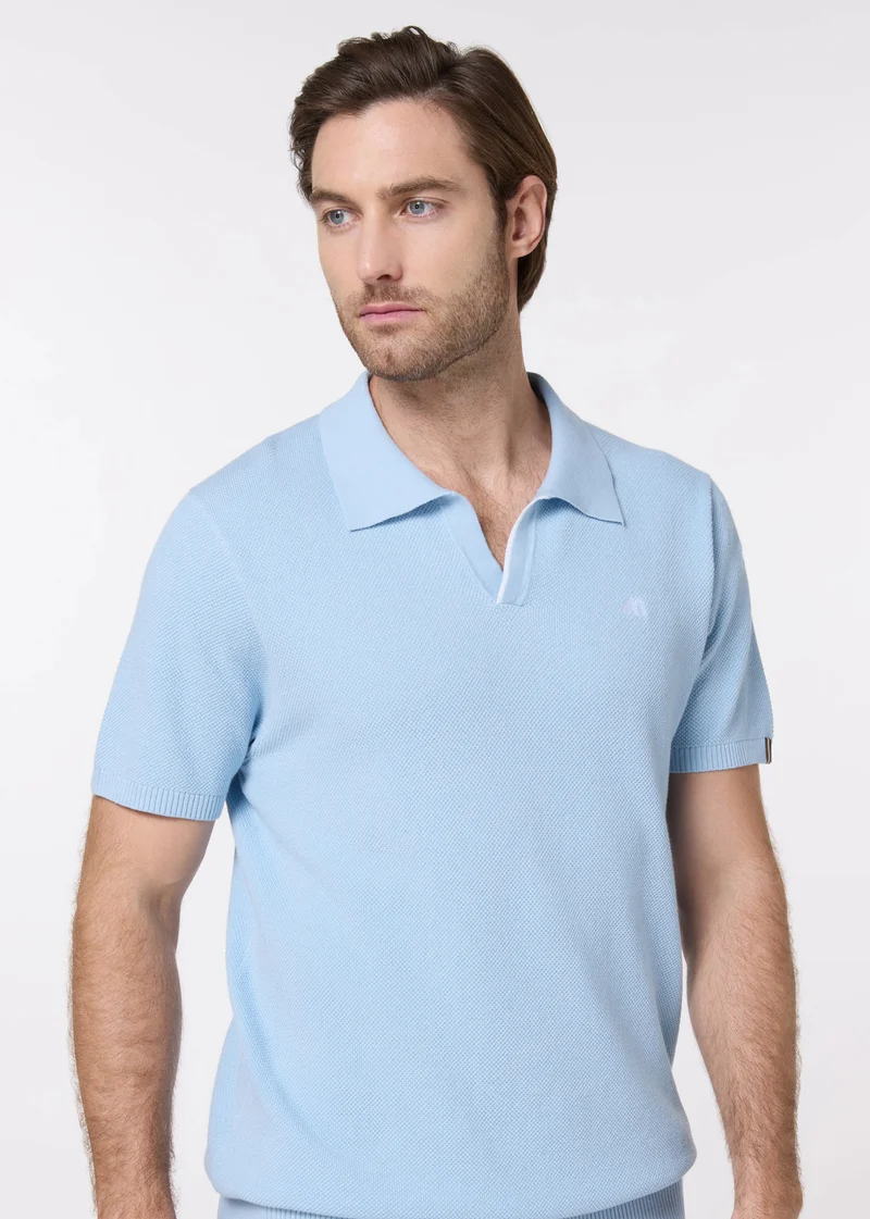 The Light Breeze – Baby Blue Cotton V-Neck Polo, Comfort Fit