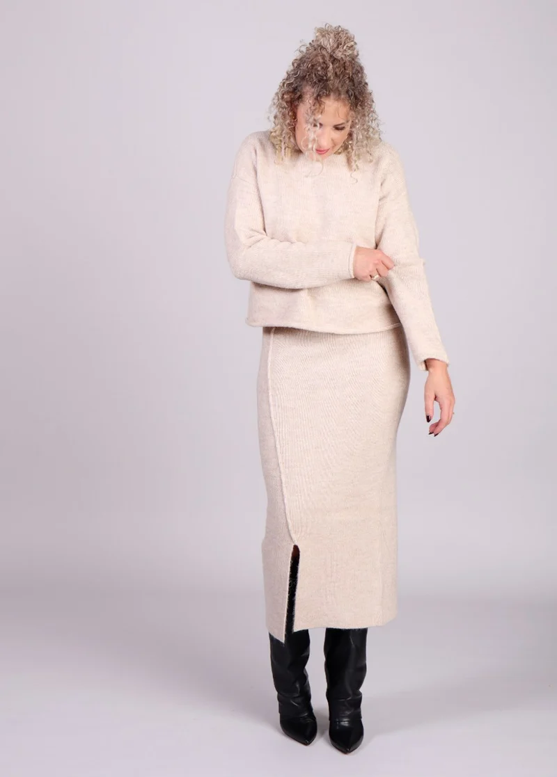 Grace & Mila Nastia lange rok fijngebreide wolmix Beige