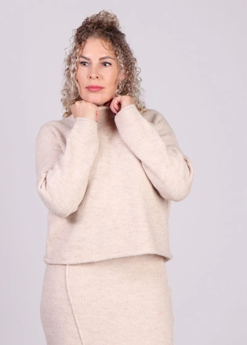 Grace & Mila Nassim trui met t-hals fijngebreide wolmix Beige